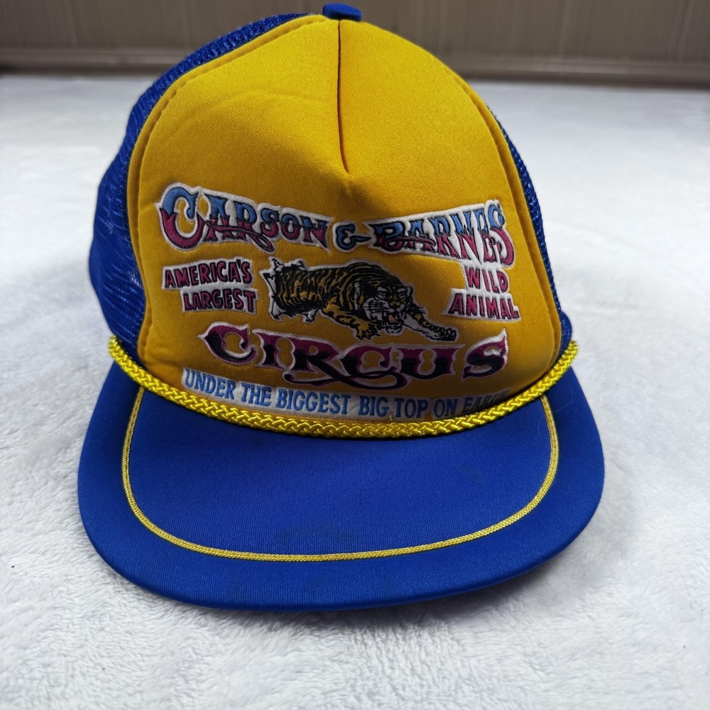 Vintage Carson & Barnes Circus Hat Cap Snap Back Mens One Size Blue Tiger 80s